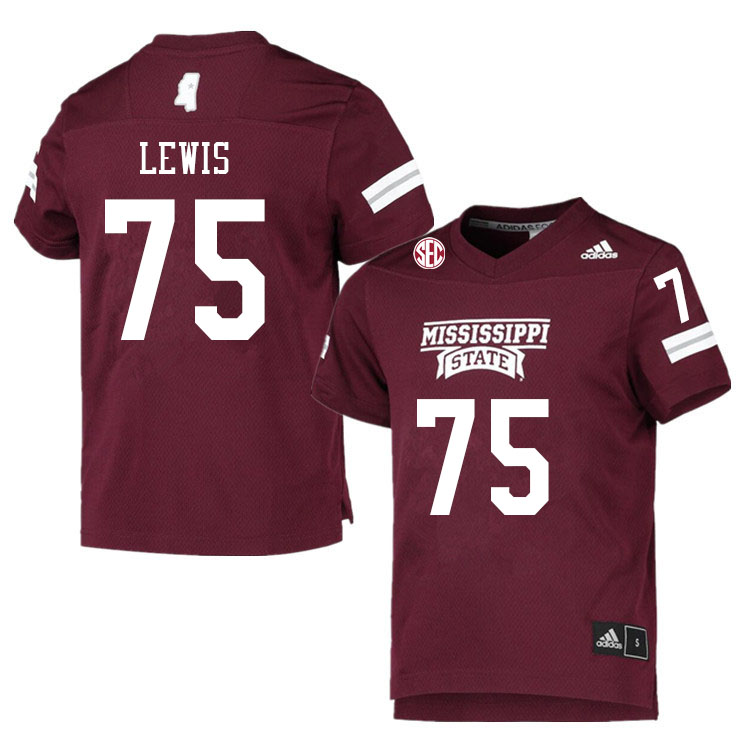 Men #75 Percy Lewis Mississippi State Bulldogs College Football Jerseys Sale-Maroon